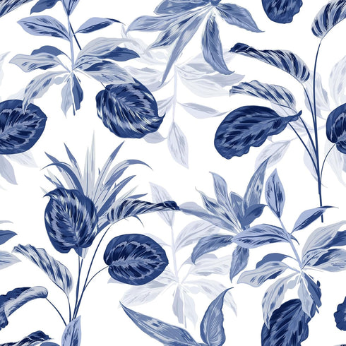 Palm Tree Leaf Navy Blue and White Floral Wallpaper Peel and Stick Tropical Wallpaper Jungle Contact Wall Paper Leaves Flower Watercolor Bathroom ...