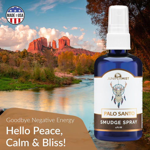 Palo Santo and Sage Smudge Spray (4 Fl Oz) - for Cleansing Negative Energy - Sage Spray Alternative to Smudge Sticks - Sustainably Made in USA wit...