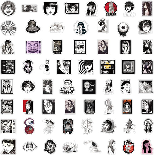 120pcs Junji Ito Stickers for Water Bottles, Black White Horror Manga Stickers, Cool Thriller Waterproof Vinyl Decals for Teens Adults Laptop Car ...