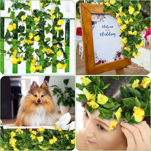 AirSun Artificial Morning Glory Flower Vines, 2pcs 15Feet Hanging Plants Silk Garland Fake Green Plant Home Garden Wall Fence Indoor Outdoor Weddi...