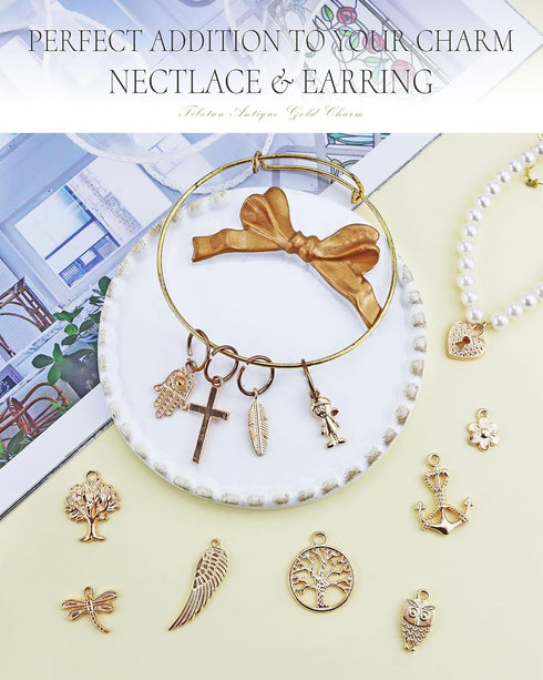 JIALEEY Wholesale Bulk 50PCS Mixed Gold Charms Pendants DIY for Necklace Bracelet Jewelry Making and Crafting...