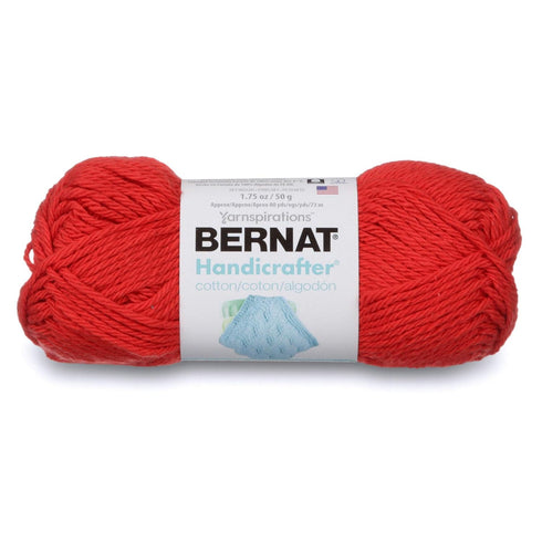 Bernat Handicrafter Cotton Solids Yarn - (4) Medium Gauge 100% Cotton - 1.75oz - Red - Machine Wash & Dry...