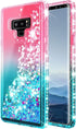 Case for Samsung Galaxy Note 9 with Screen Protector (Maximum Coverage, Flexible TPU Film), Ring Holder/Wrist Strap, Sparkle Glitter Flowing Liqui...