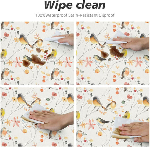 WOAIDY Elastic Round Fitted Tablecloth, Fit Bird Design, Stretchable Polyester Fabric for Kitchen, Dining Party Decor, 40"- 44" Table Cover (Small...