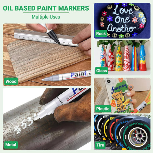 Oil Based Paint Pen, Permanent Paint Marker: Quick-Dry, Waterproof Marker Set of 12 for Rock Painting, Glass, Fabric, Ceramic, Wood, Metal, Mug, P...
