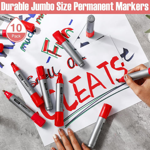 10 Pack Jumbo Permanent Markers Bulk Large Chisel Tip Permanent Markers Big Huge Poster Markers Quick Drying Markers Waterproof Markers for Office...