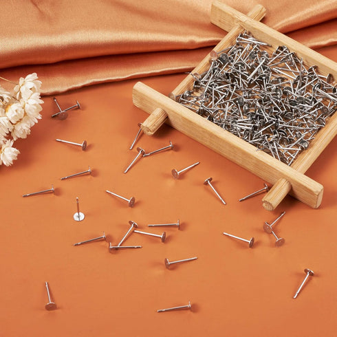 Craftdady 500Pcs Stainless Steel Earring Posts 4mm Flat Pad Blank Tray Stud Earrings for Jewelry Making...