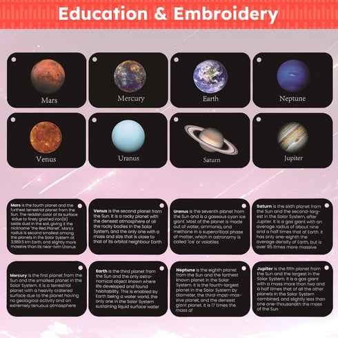 XEmbro 8 PCS Cross Stitch Kits for Beginners, Solar System Kids Embroidery Kit, Stamped Cross Stitch Craft Supplies for Boys and Girls, Planet Pat...