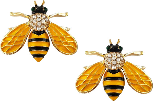 SELOVO Honeybee Bee Yellow Enamel Small Brooch Pin Set 2 Pcs Gold Tone Crystal...
