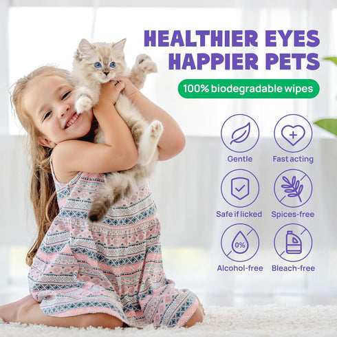HICC PET Eyes Wipes for Dogs & Cats - Gently Remove Tear Stain, Eye Debris, Discharge, Mucus Secretions - Coconut Oil Pet Cleaning Grooming Deodor...
