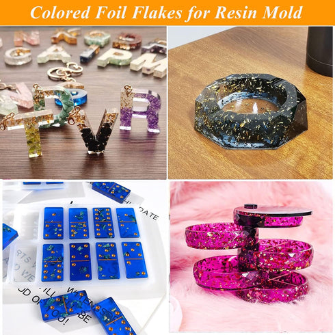 Gold Foil Flakes for Resin, Yibeishu10 Colors Metallic Foil Flakes,Gilding Flakes for Nails, Crafts (Gold, Silver, Copper, Black, Green, Blue, Blu...