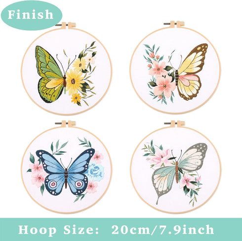 REEWISLY 4 pcs of Embroidery Starter kit with Patterns and Instructions, DIY Adult Beginner Cross Stitch Kits, Including 2 Plastic Embroidery Hoop...