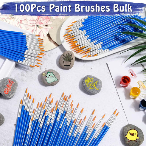 anezus 100Pcs Paint Brushes Bulk Small, for Kids Fine Set Detail Classroom Model Canvas Face Nail Art Acrylic Watercolor Craft Supplies, Blue...