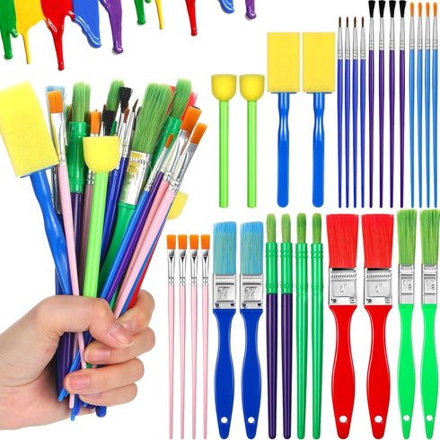 Lincia 30 Pcs Paint Brush Set Bulk, All Purpose Paint Brushes for Acrylic Painting, Easy to Clean and Hold, Round and Flat Kids Paint Brushes, Gre...