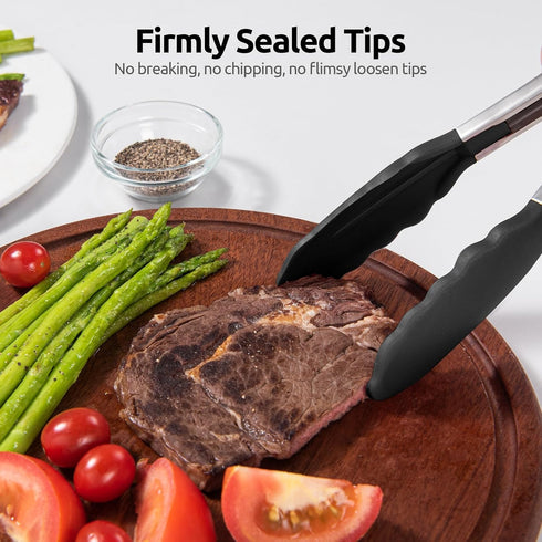 600ºF Heat Resistant Kitchen Tong: U-Taste 7 inch Silicone Cooking Tong with Firm Sealed Non Stick Rubber Tips & Silicon Coated 18/8 Stainless Ste...