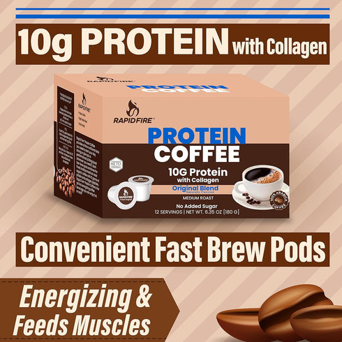 RAPID FIRE Protein Coffee, Original Blend, Keto Friendly, 10g of Protein with Collagen, Vitamins and Minerals, 12 Single Serve K-Cups, May Boost M...