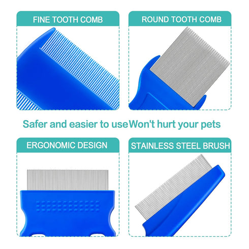 5 Pack Flea Lice Comb,Stainless Steel Dog Cat Grooming Combs With Rounded Teeth,Double-Sided Tear Stain Remover,Dematting Comb For Dogs Cats Ideal...
