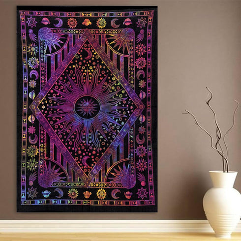 THE ART BOX Multi Purple Mandala Sun and Moon Aesthetic Wall Tapestry – Celestial Cotton Wall Hanging for Bedroom Indie Decor...