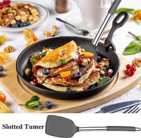 Silicone Cooking Spatula Turner, Heat Resistant Large Silicone Slotted Spatula Solid Spatulas for Nonstick Cookware, BPA Free Black Silicone Kitch...