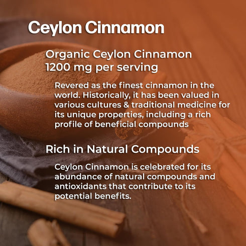 Ceylon Cinnamon Supplement - Certified Organic - Non-GMO - Gluten Free - Supports Healthy Metabolism - Antioxidant Benefits - 60 Vegan Capsules...