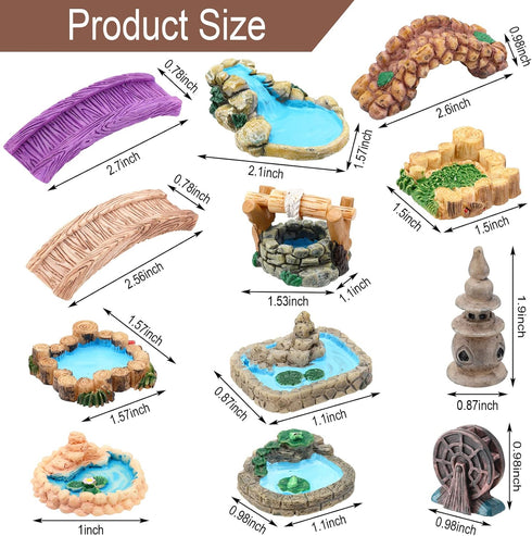 24 Pcs Miniature Garden Accessories Mini Garden Bridge Figurines Garden Decor Micro Landscape Lighthouse Water Well Ornament for Yard DIY Craft Po...