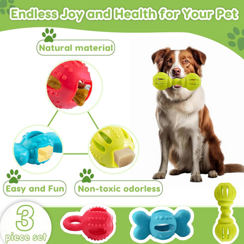 Dog Chew Toys, Set of 3 Treat Dispensing Dog Toys?Interactive Dog Toys for Boredom, Fun-Filled Treat Dispenser for Yak Cheese Dog Chews...