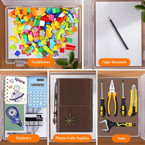 Marte Vanci Plastic Storage Box with Lid Portable A4 File Box with Handle Clear Project Case Bin A4 Letter Paper Document Organizer Storage Contai...