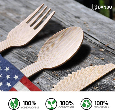 BANBU Bamboo Utensils Disposable- 100 PK Bamboo Forks Disposable 100% Compostable Biodegradable Renewable Natural Cutlery Fork 6.7" for Travelling...