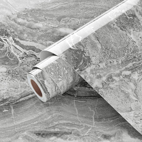 Silver/Gray Marble Contact Paper Glossy Marble Peel and Stick Countertops Wallpaper for Kitchen Backsplash Faux Marble Wall Paper Self Adhesive Vi...