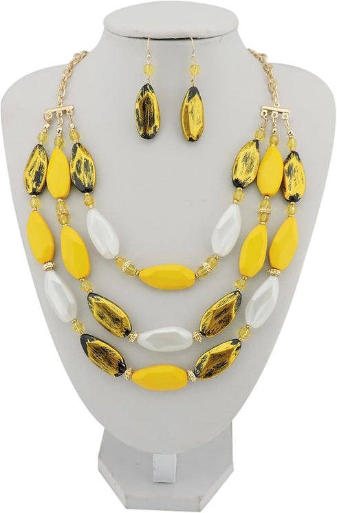 Bocar 3 Layer Beads Statement Necklace Earring for Women Jewelry Set...