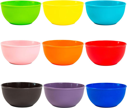 Youngever 9 Pack 10 Ounce Plastic Bowls, Kids Plastic Bowls, Set of 9 (9 Rainbow Colors)...