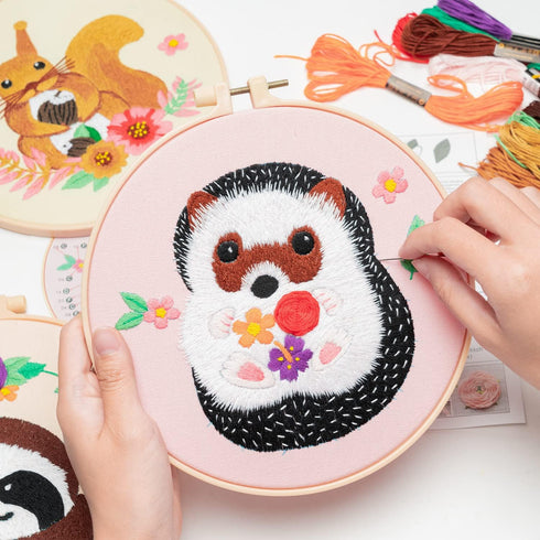 WATINC Embroidery Kits for Beginners 3 Cross Stitch DIY Kits with Embroidery Fabric Patterns Hoop Threader Instruction Needlepoint Starter Kits Ed...