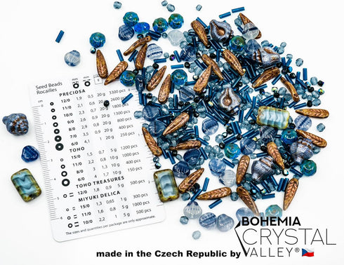 2.1oz (60 g) Mix of Unique Czech Bohemia Glass Pressed Beads, Dark Blue, Table Cut, Matte and Glossy, Faceted Fire Polish, Hand Made Set Kit BCV...