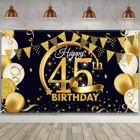Birthday Party Decoration Extra Large Fabric Black Gold Sign Poster for Anniversary Photo Booth Backdrop Background Banner, Birthday Party Supplie...
