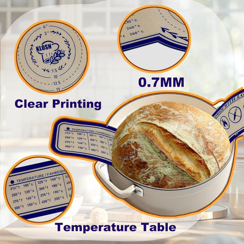 Sourdough Bread Baking Mat Large & Small, 25cm & 20cm Silicone Bread Sling for Dutch Oven, 500°F Heat-Resistant KLOSN Sourdough Bread Baking Suppl...