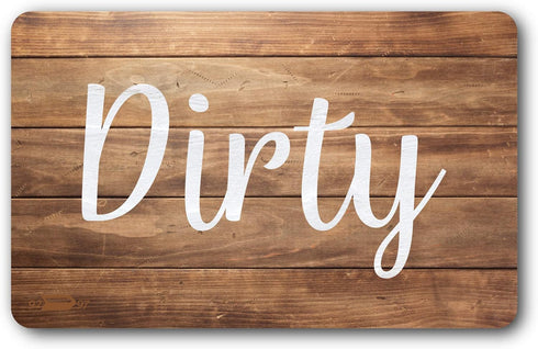Dark Brown & White Wood Clean Dirty Magnet for Dishwasher, Reversible Dishwasher Magnet Clean Dirty Sign, Magnetic Dish Washer Sign Indicator, Far...