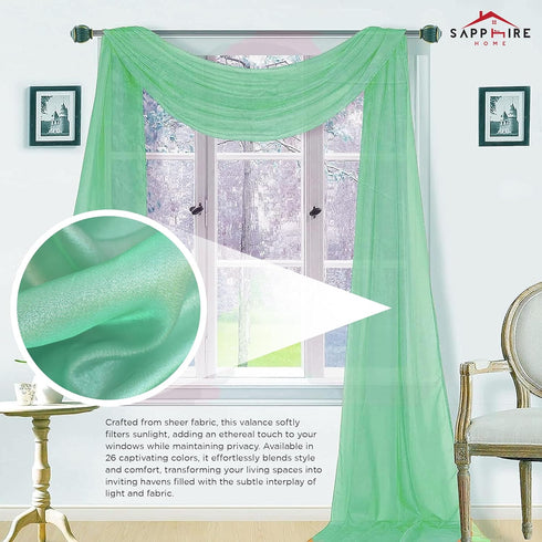 Sapphire Home Window Scarf Valance Curtains - Extra Long Sheer Valances for Windows - Voile Swag Curtains for Living Room, Kitchen, and Bedroom De...