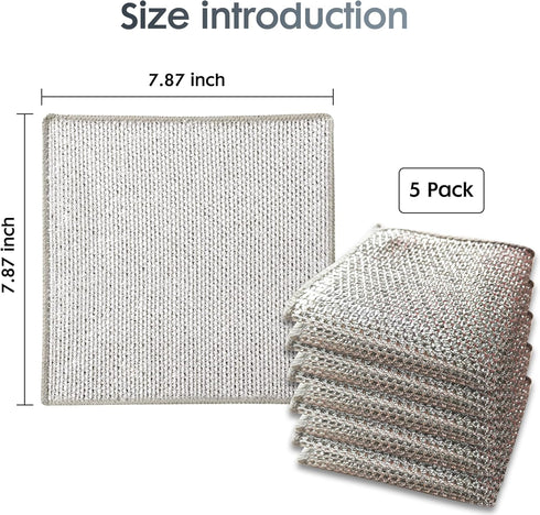 Non Scratch Wire Dishcloth, 5 Pack Multipurpose Soft Wire Dishwashing Rag Dish Rags for Washing Dishes, Non-Stick Cookware, Scrubs & Cleans for Si...