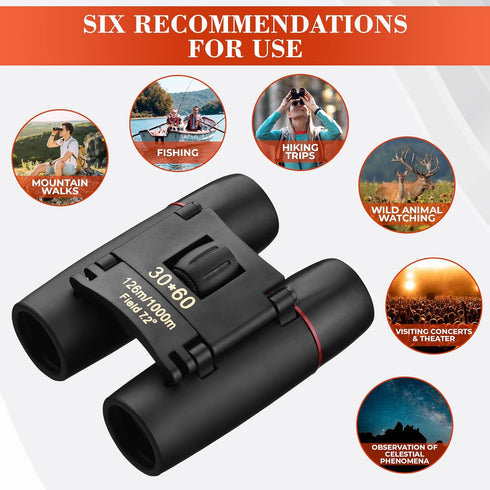 30x60 Travel Binoculars for Bird Watching – Small Binoculars for Adults with 126M/1000M Wide Field of View, 7.2° Angle & Storage Bag – Designed fo...