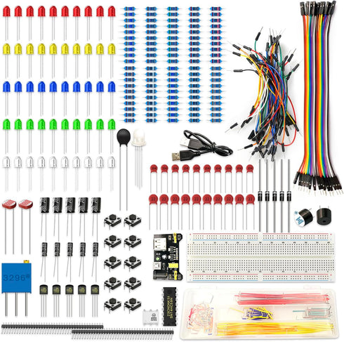 Electronics Component Kit?37 Values Total 480 Pcs Electronic Component Assortment Kit with Power Supply Module 830 tie-Points Breadboard Compatibl...