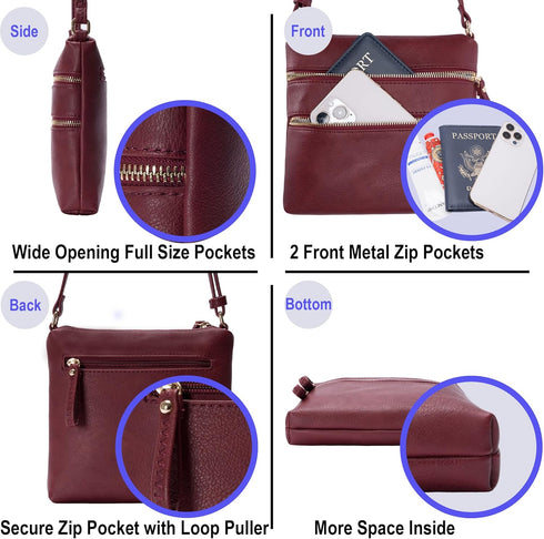 Solene Multi Zipper Pocket Crossbody Bag with Strap, Lightweight Travel bag, Daily Cell Phone Purses Messenger bag...