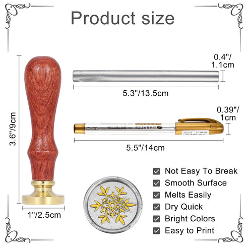 Yoption Wax Seal Kit, Snowflake Wax Seal Stamp, 10pcs Silver Glue Gun Sealing Wax Sticks and Wax Seal Pen, Great for Wedding Invitations, Christma...