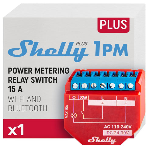Shelly Plus 1PM UL | WiFi & Bluetooth Smart Relay Switch with Power Metering Function | Home Automation | Compatible with Alexa & Google Home | iO...