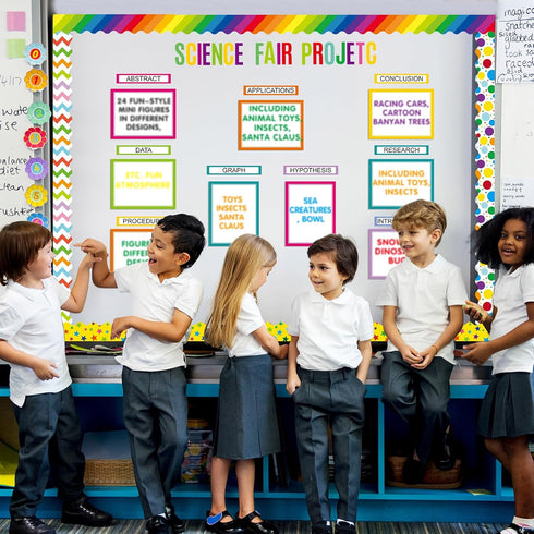 92 Pcs Science Fair Board Supplies 60 Trim Scalloped Bulletin Borders 18 Presentation Subtitles 6 Project Titles 8 Letter Sticker for Classroom Di...