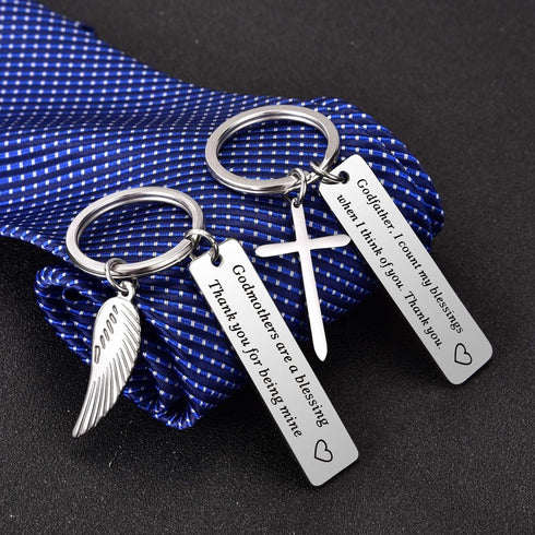Godparent Gifts from Godchild for Baptism - Christening Gift Fairy Godmother Keychain, Godfather Keychain (Set of 2)...