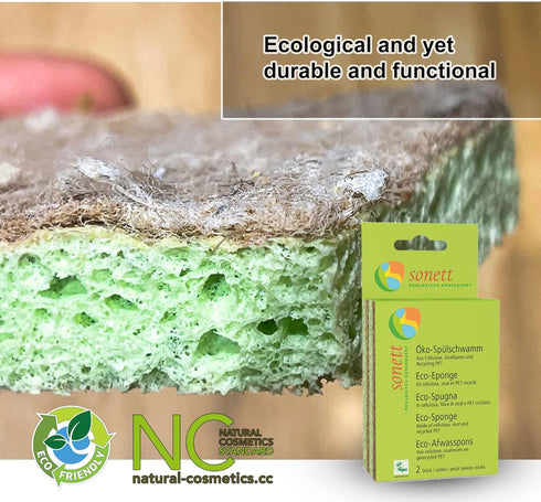 Sonett Natural Compostable Eco Sponges for Dishes Scratch Free for Kitchen and Bathroom (Pack of 12)...