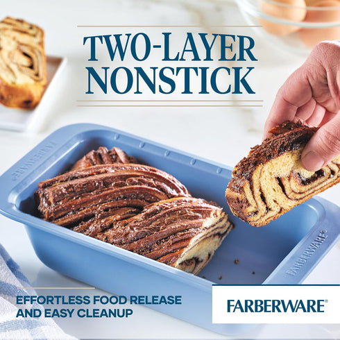 Farberware Easy Solutions Nonstick Bakeware Meatloaf/Loaf Baking Pan, 9 Inch x 5 Inch with Portion Marks - Blue...
