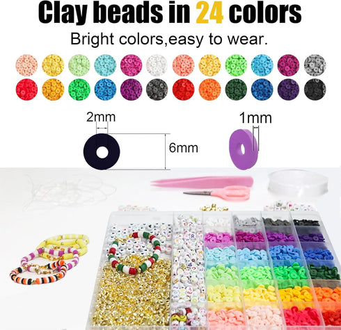 YMSDZHL 6000+PCS Clay Beads Bracelet Making Kit,24 Color DIY Flat Preppy Beads for Friendship Jewelry Making,Polymer Heishi Beads with Charms Gift...