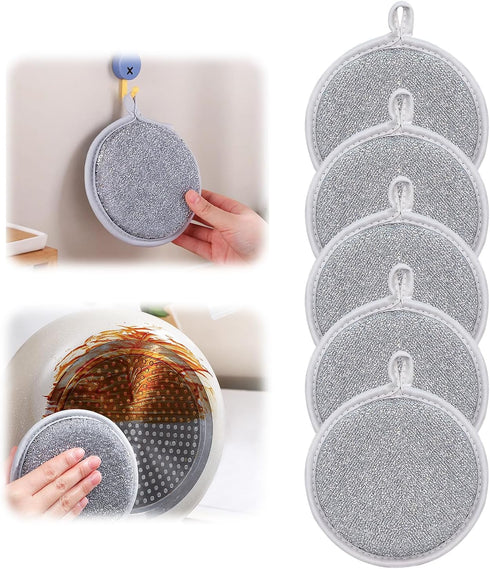 5pcs Multifuctional Wire Dishwashing Rags for Wet and Dry, Round Rags for Cleaning House Washing Cloth, Reusable Non Scratch Wire Double Layer Dis...