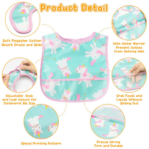 6Pcs Baby Feeding Bibs Waterproof Toddler Bib Set with Crumb Catcher Pocket Infant Adjustable Baby Teething Bib Babies Sleeveless Colorful Fruits ...